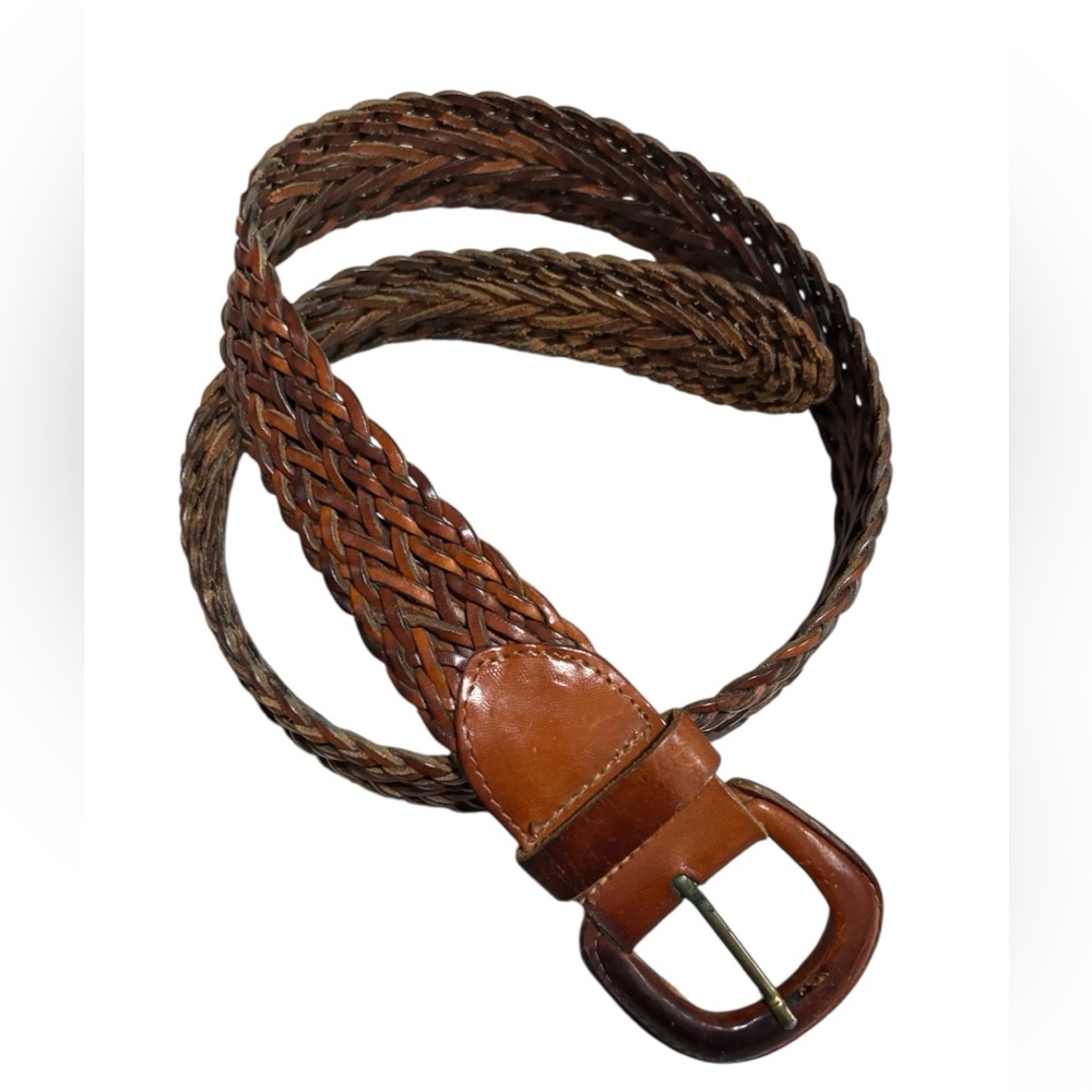 Vintage Braided Leather Belt - Brown